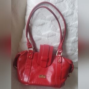 Zamponi Women's Italian Red Croc Texture Leather Handbag 🌴